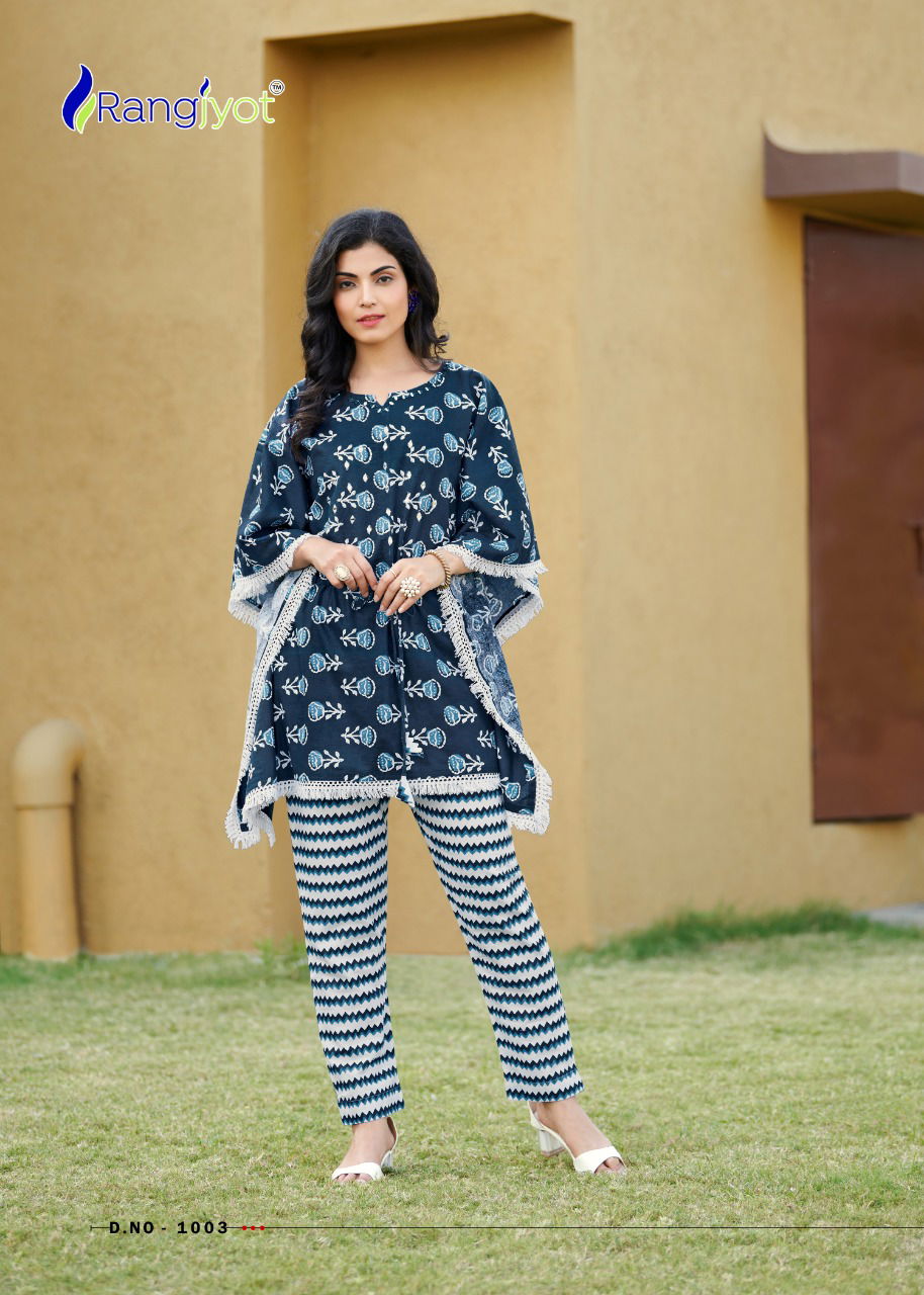 Rangjyot Eliza Kaftan Stylish Ethnic Wear Cotton Kurti With Bottom Collection